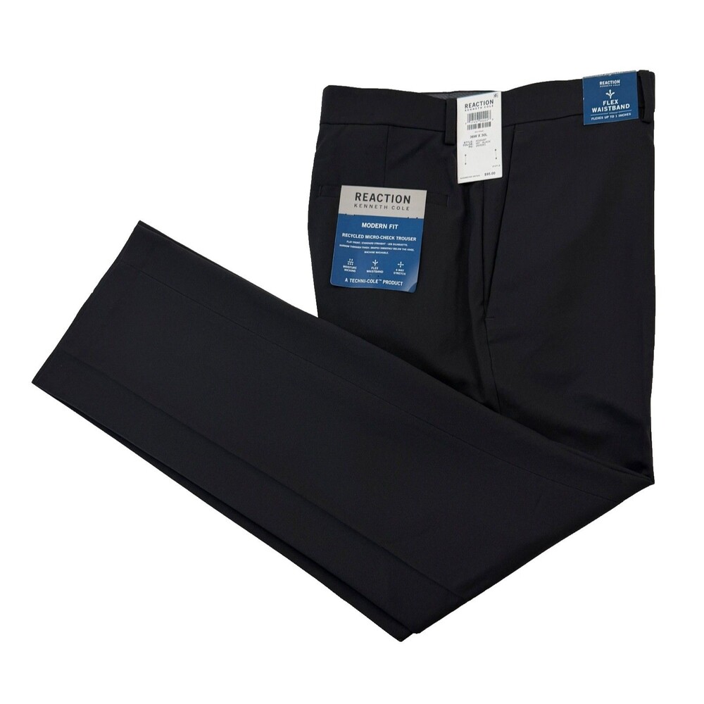 $95 NEW KENNETH COLE REACTION Mens 36x30 Black Modern Fit Dress Pants/Slacks